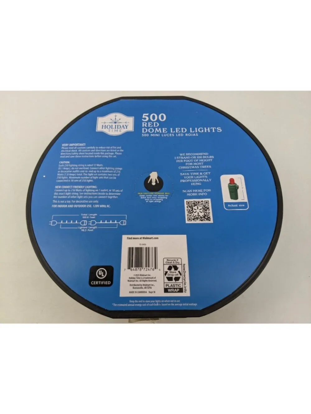 NEW Holiday Time 500-Count RED LED Dome Christmas Lights GREEN WIRE